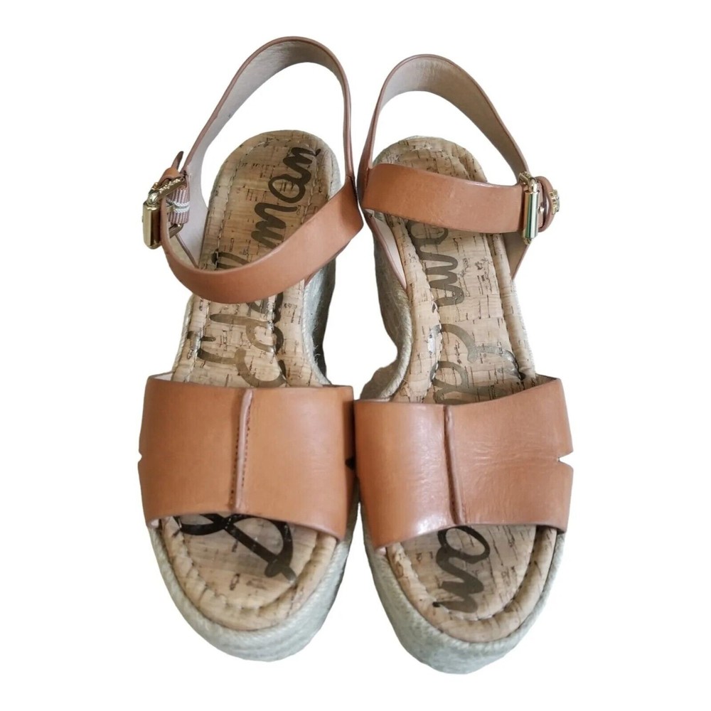 Sam Edelman Size 8 Brown Maura Leather Open Toe Espadrille Platform Wedge Sandal